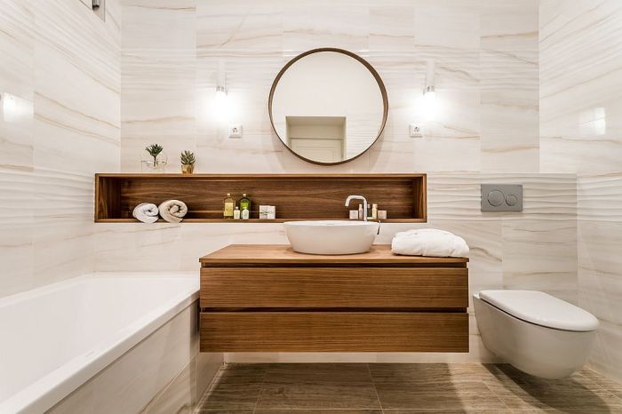 Penggunaan kayu di kamar mandi unfinished